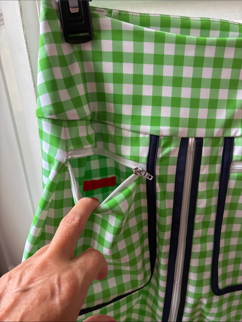 Kinona Lime Gingham Mini Skirt with Navy Trim and White Zips - Picture 4 of 5